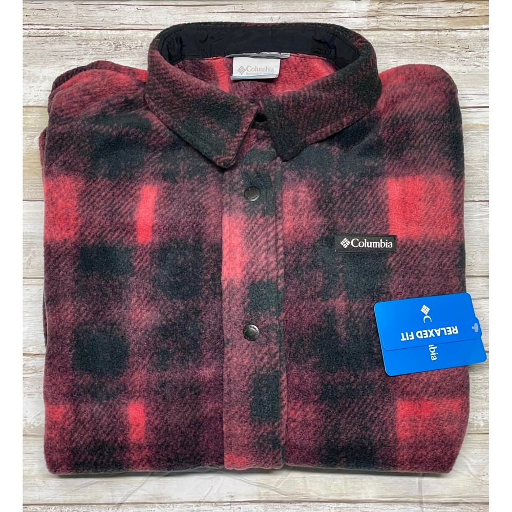 Columbia Relaxed Fleece Button Up Shirt Jacket‎ daredevil Plaid Womens medium
